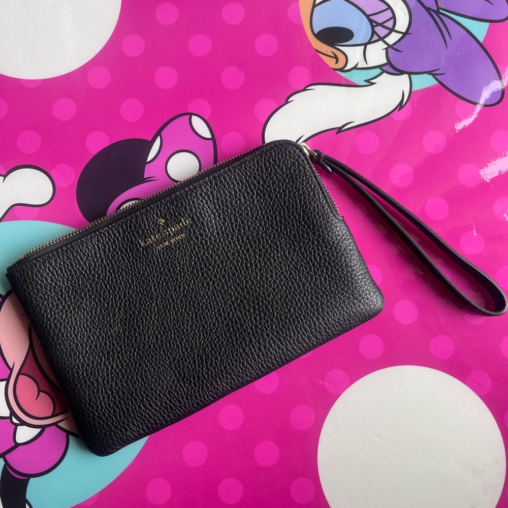 Kate Spade Black Cosmetic Bag with Textured Finish wristlet